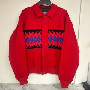 Pendleton Red and Black Geometric Bomber Jacket